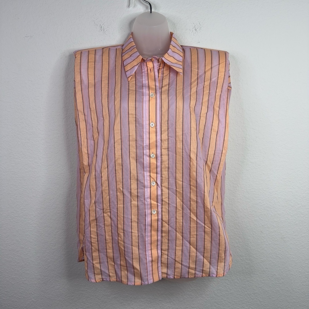 TELA Shirt Womens 44IT/M Peach Lavender Striped Button Minimalist Preppy Italy